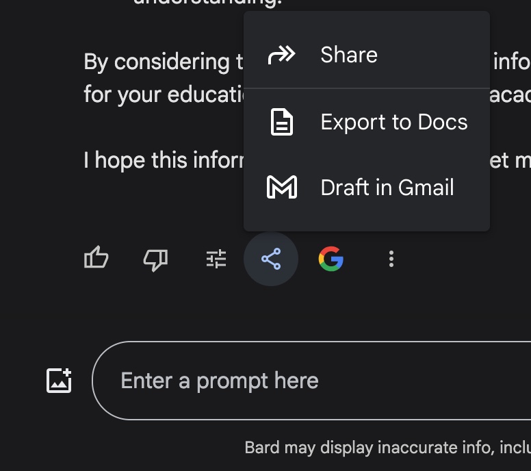 screenshot of process creating a public link using Google Bard